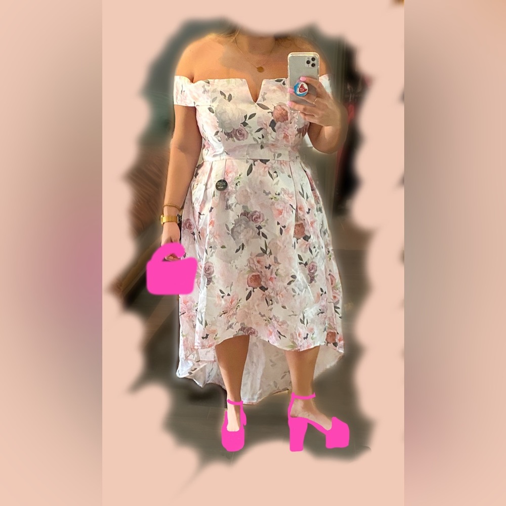 NWT floral high-low off the shoulder dress - size 14/16